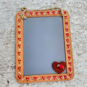 Cute Wood Framed Wall Hanging Chalkboard Chalk Board W Hearts Painted Red